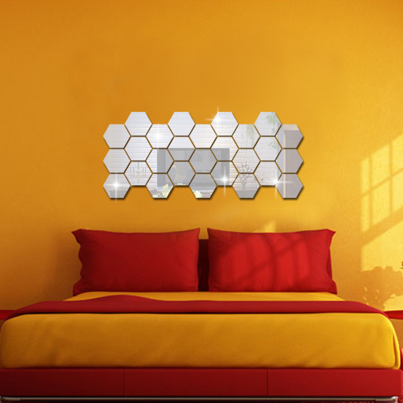 acrylic mirror wall sticker removable 3d Hexagon Honeycomb self adhesive clear Mirror Tiles for Home Living Room Bedroom Decor