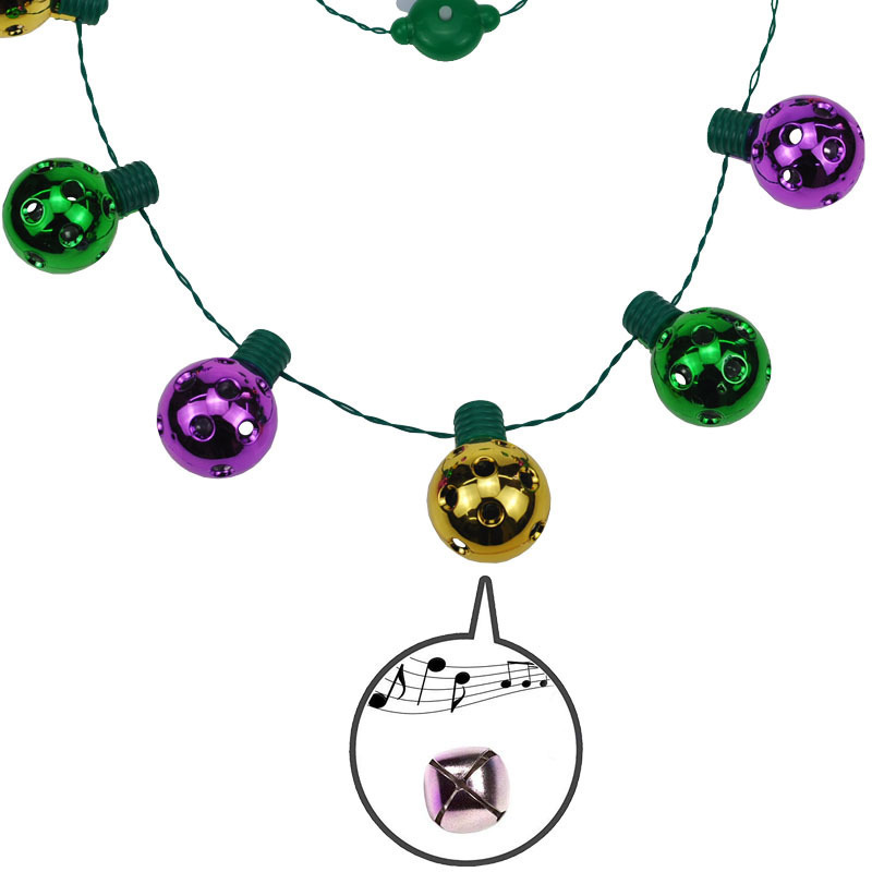 LED Carnival Necklace Lights Bell Mardi Gras Party Ornament Glowing Beads Festive LED Light String