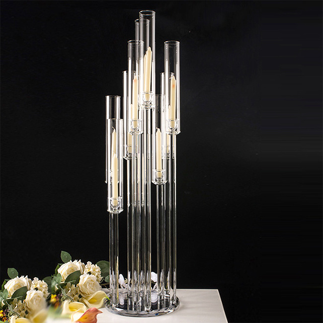 7 arms tall glass dome candlestick black crystal candelabra for wedding centerpiece