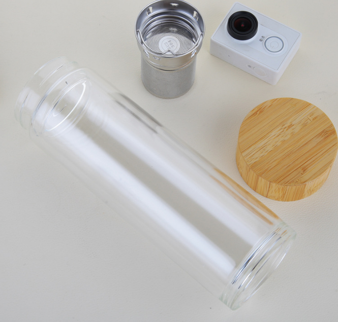 Hot Sale Manufacturer Customized heat resistant 420ml double wall glass tea infuser water bottle