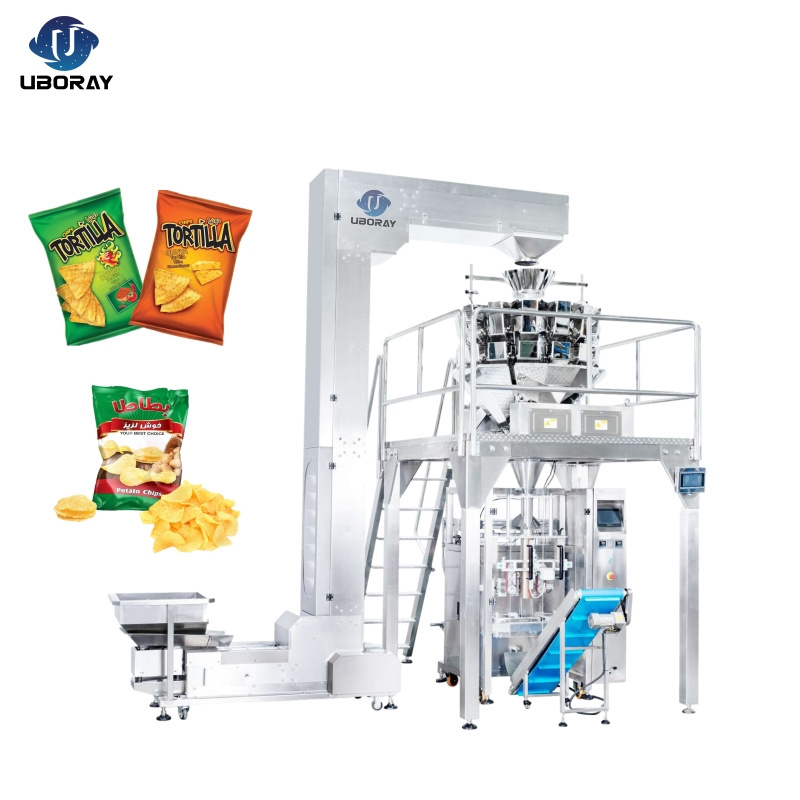 Automatic weighing banana chips packaging  potato chips packing machine with nitrogen