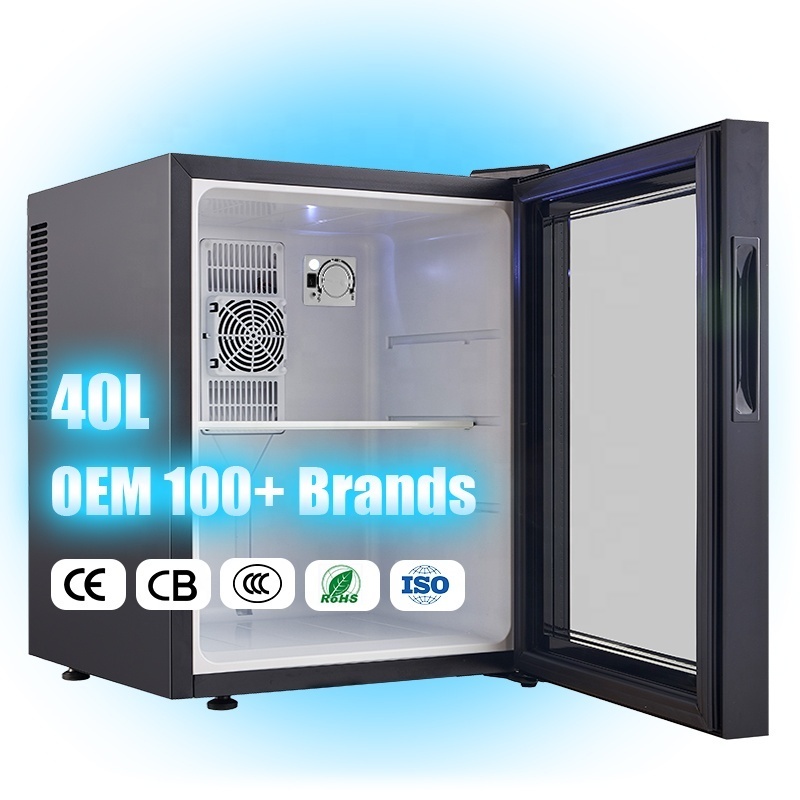 Customize Logo Glass Door 40L Minibar Refrigerator Hotel Mini Fridge With Lock