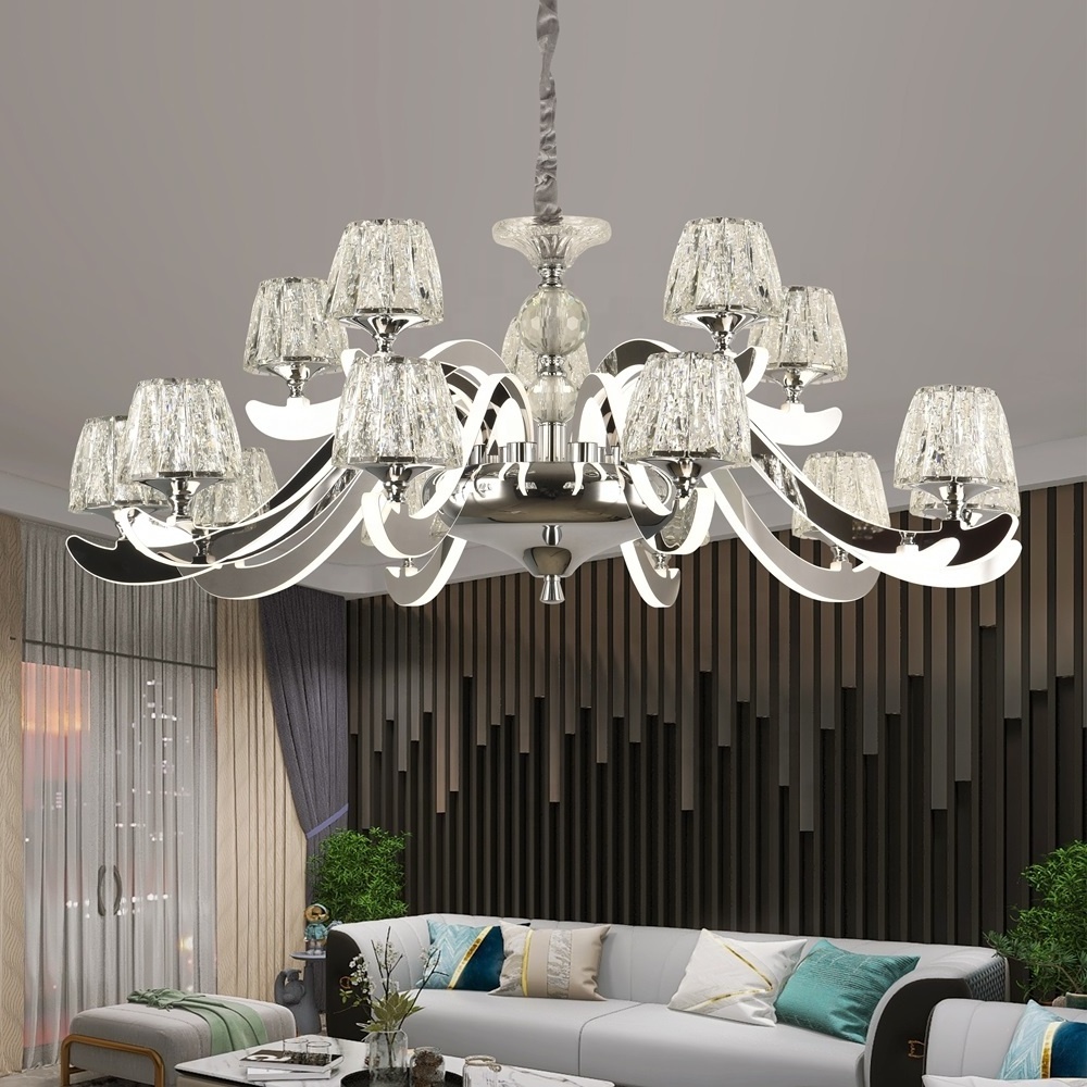 Indoor Home Hotel Chrome Led Crystal Luxury Chandeliers Pendant Lights Fixture