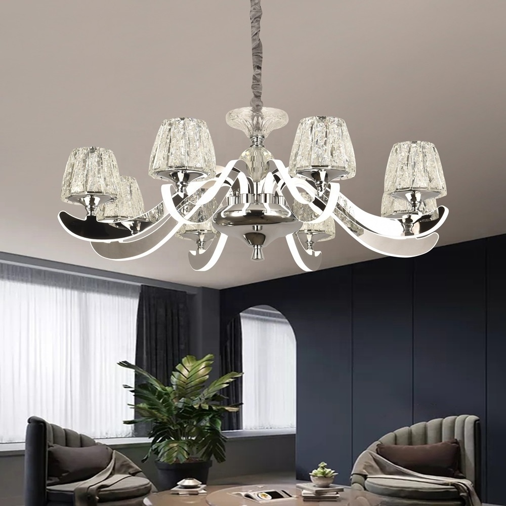 Indoor Home Hotel Chrome Led Crystal Luxury Chandeliers Pendant Lights Fixture