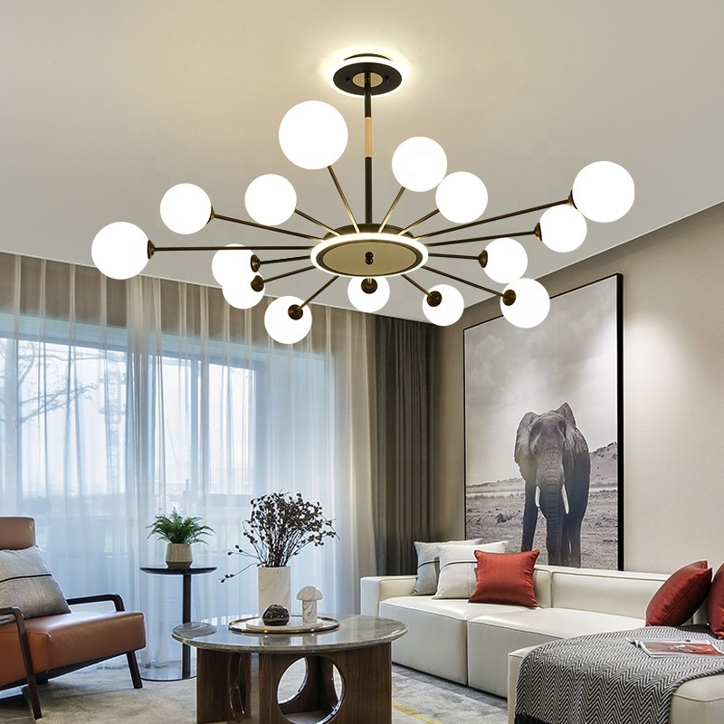 Home Hotel 8 Bubbles Black Luxury Modern Glass Sputnik Chandeliers Pendant Lights