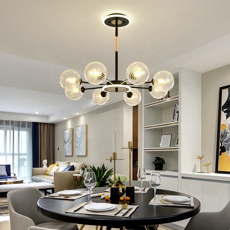 Home Hotel 8 Bubbles Black Luxury Modern Glass Sputnik Chandeliers Pendant Lights