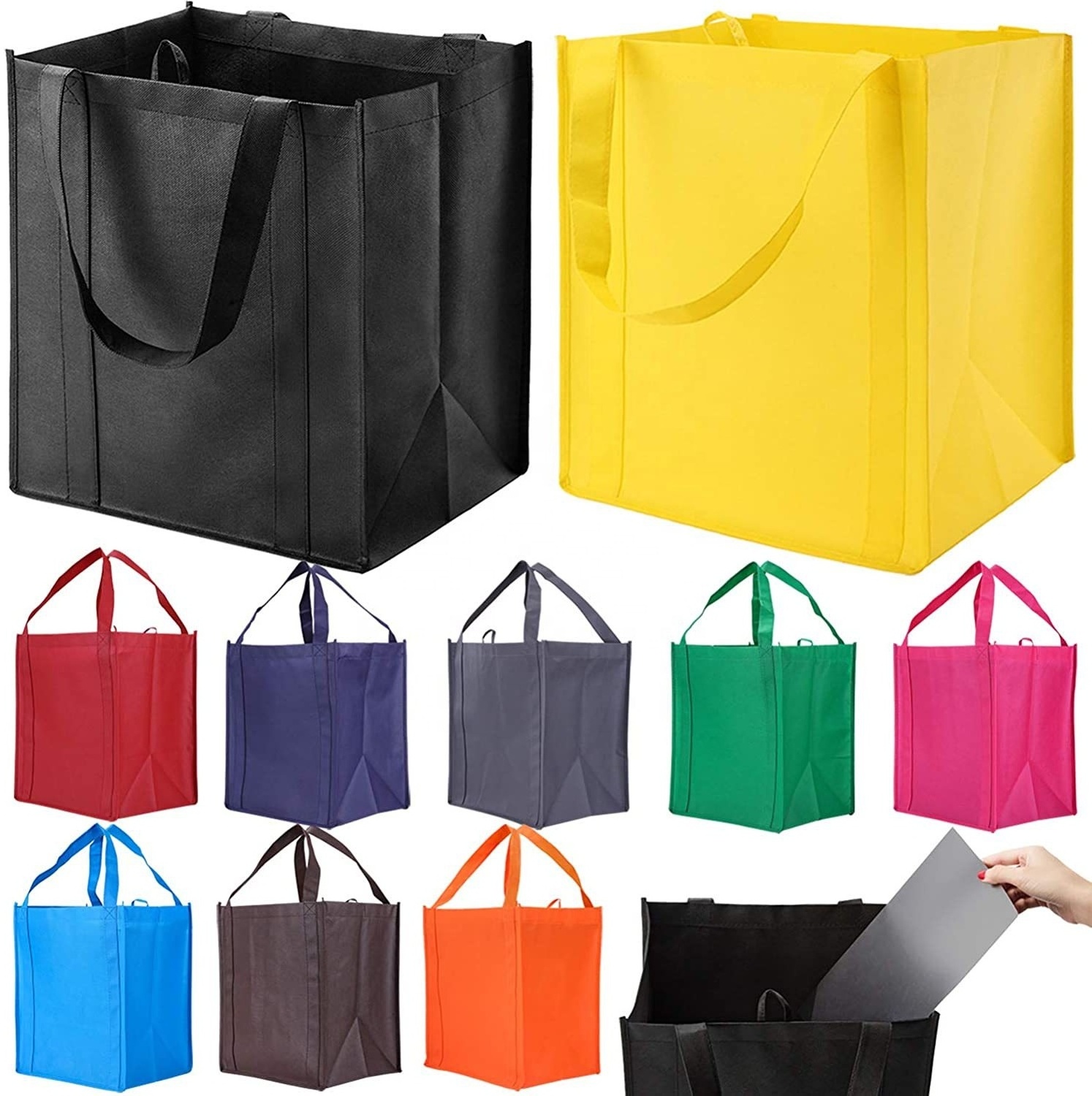 Custom Logo Multi Color Recycled Shopping Bags with Handles Grocery Fabric Tote Bag Merchandise Heavy Duty