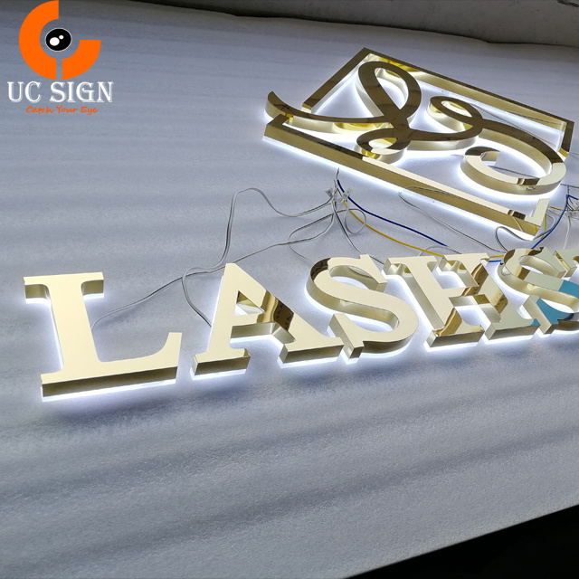 Custom letrero led 3D Lighted stainless steel Gold Letters Electronic Signs for shop advertising