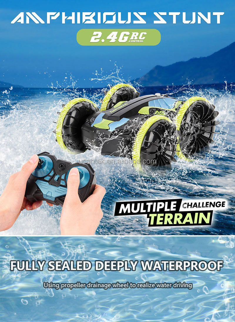 2.4G 6CH Mini Double-Sided Waterproof RC Car 360 Flip Rotate Land and Water 2 in 1 Amphibious RC Stunt Car Toys