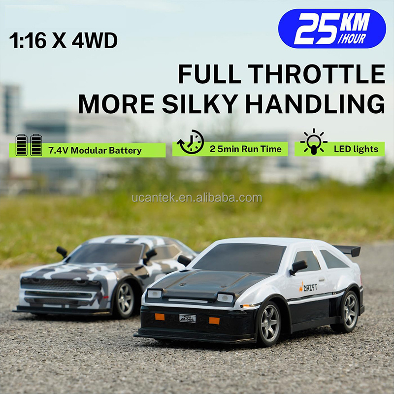 2.4G 4WD 1:16 Proportional Fast Speed Remote Control Toy RC Drift Car With Racing Tires and Lights For Kids Adults