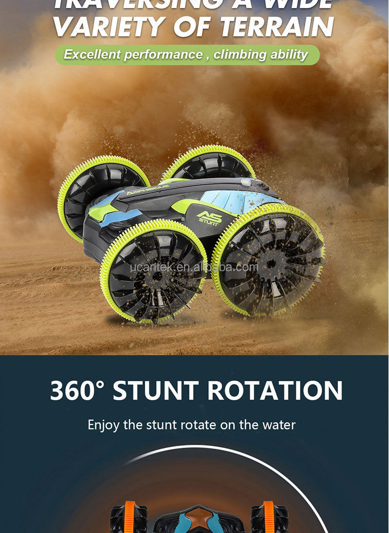 2.4G 6CH Mini Double-Sided Waterproof RC Car 360 Flip Rotate Land and Water 2 in 1 Amphibious RC Stunt Car Toys