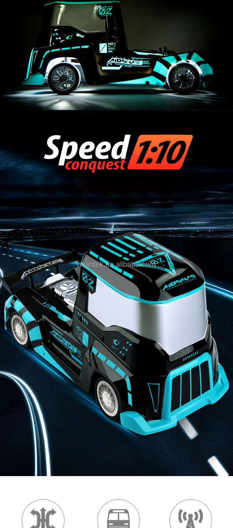 2.4G 20KM/H High Speed Drift Car RC Truck 1/10 4WD Remote Control RC Container Truck Electronic Hobby Toy