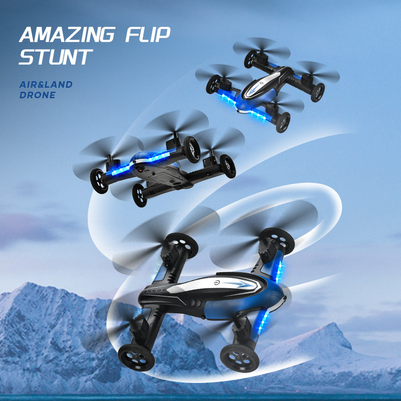 2.4G Drone Flying Cars Quadcopter Air-Ground Dual Mode Switch, Remote Control Car and RC Drone with 360 Rolling