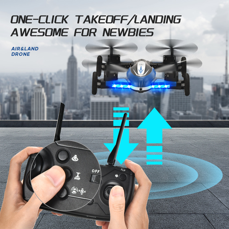 2.4G Drone Flying Cars Quadcopter Air-Ground Dual Mode Switch, Remote Control Car and RC Drone with 360 Rolling