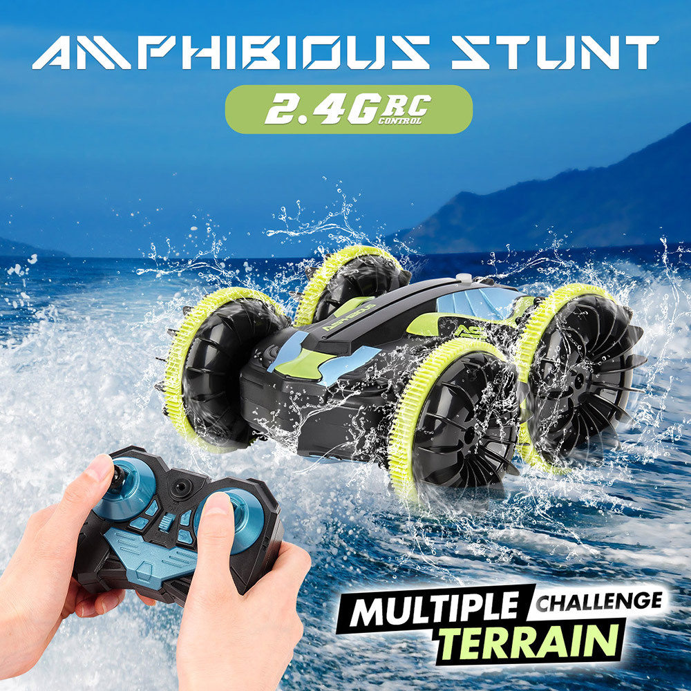 2.4G 6CH Mini Double-Sided Waterproof RC Car 360 Flip Rotate Land and Water 2 in 1 Amphibious RC Stunt Car Toys