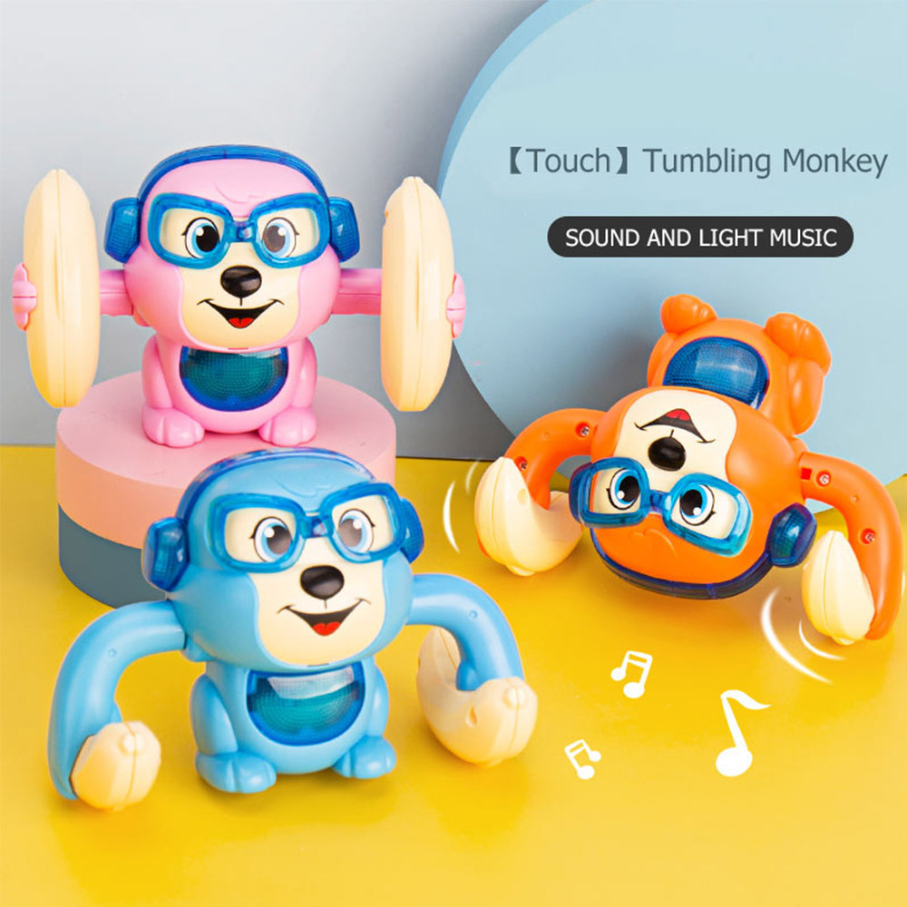 Kids Novelty Electric Monkey With Light Music Touch Induction Rollover Dancing Jumping Tumbling Monkey Toys