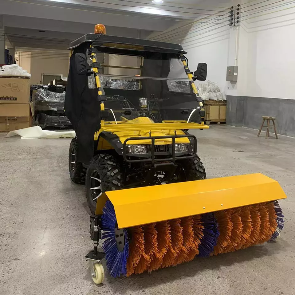 Ride-on Snowplow Wheeled sweeper with Pusher Shovel Gasoline Powered Snowplow