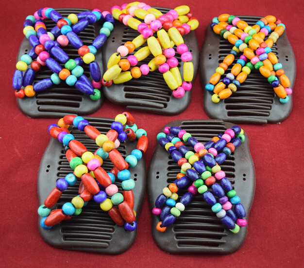 Custom retro fashion magic comb hair claw clips wooden beads double row hair comb for women hair bun