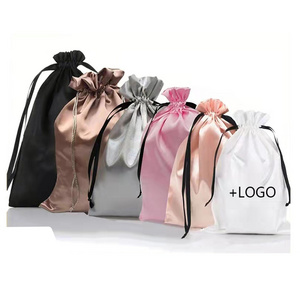 CHENGHE Custom Large Satin Silk Bags with Logo for Wigs Printed Hair Extension Bundles Drawstring Dust Pouch Bag Gift Packaging