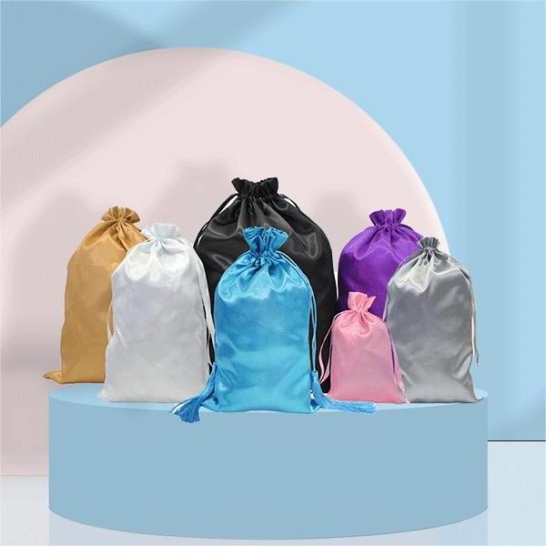 CHENGHE Custom Large Satin Silk Bags with Logo for Wigs Printed Hair Extension Bundles Drawstring Dust Pouch Bag Gift Packaging