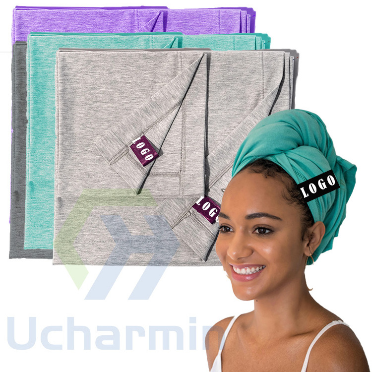 New arrival custom Logo T-Shirt Hair Towel Microfiber cotton hair wrap towels turban comfortable for women curly hair