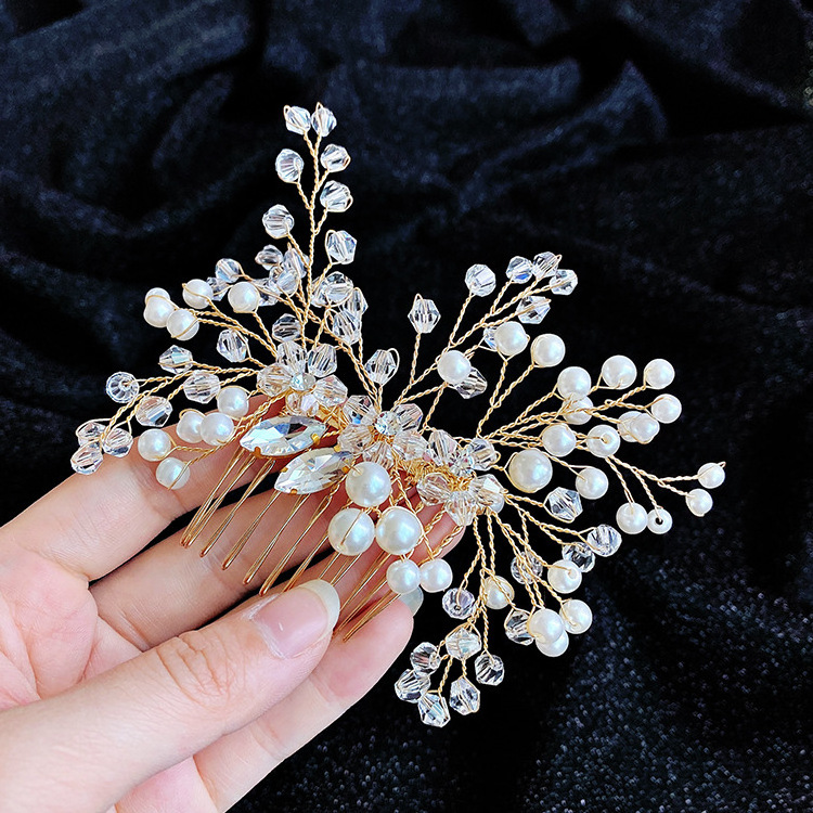 Hot sale golden rhinestone hair comb wedding dress accessories insert comb disc hair bridal jewelry