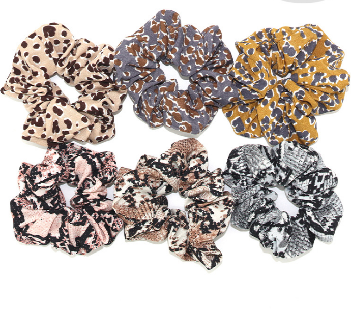 Fashion Women Animal Colors Print Scrunchies Elastic Hair Band Small Dots Chiffon Scrunchies