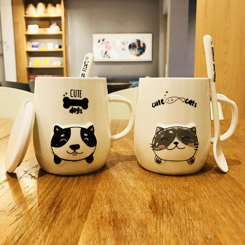 UCHOME Best Selling Products Korean Creative Cartoon Dog 3D Animal Ceramic Embossed Coffee Mug