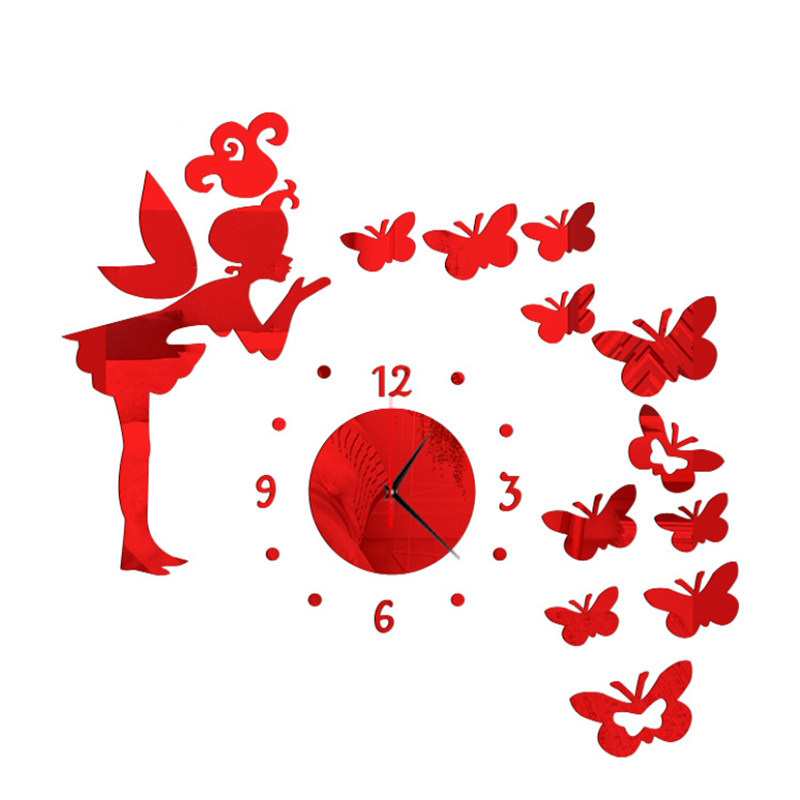 UCHOME DIY butterfly fairy room decoration acrylic wall clock 3d mirror