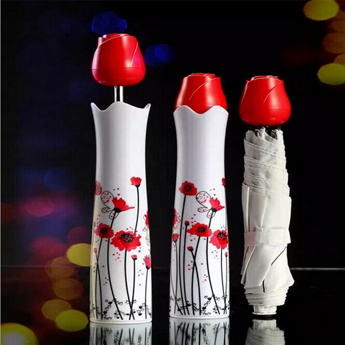 UCHOME Custom Women Portable Folding Drawing Rose Vase Plastic Bottle Sun Umbrella with Geisha Pattern