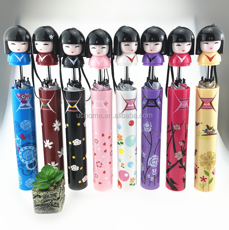 UCHOME  Hot Novelty Japanese Girl Kimono Doll Style Parasol Folding Bottle Umbrella