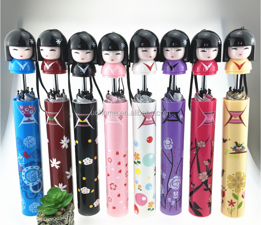 UCHOME  Hot Novelty Japanese Girl Kimono Doll Style Parasol Folding Bottle Umbrella