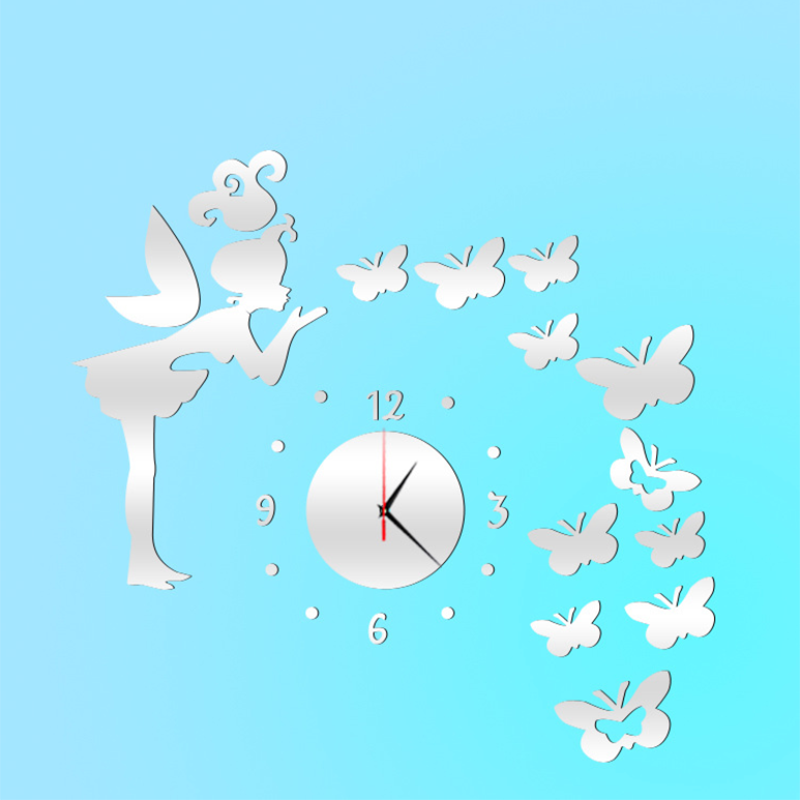 UCHOME DIY butterfly fairy room decoration acrylic wall clock 3d mirror