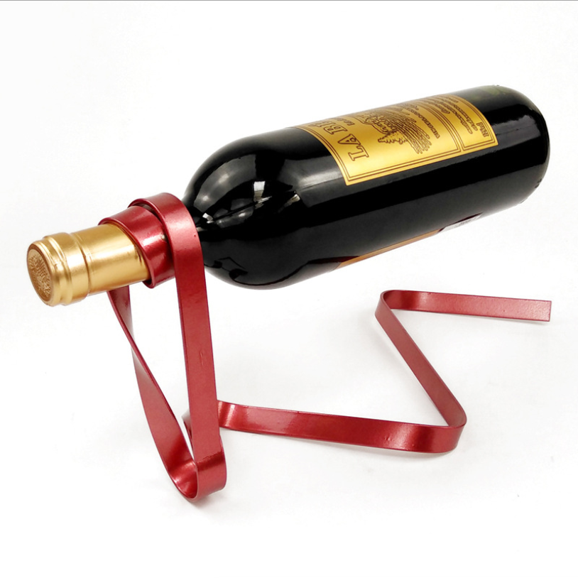 UCHOME Creative Magic Tabletop Floating Suspended Silk ribbon Metal Single Bottle Wine Display Rack Holder Stand Rack