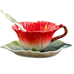 Creative 3D hand-painted sunflower flower ceramic cup enamel afternoon tea cup and saucer