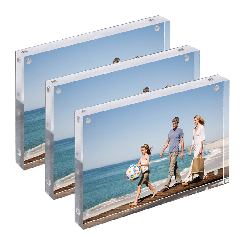 Acrylic Picture Frame 4x6 Clear Freestanding Double Sided 20mm Thickness Frameless Magnetic Photo Frames Desktop Display