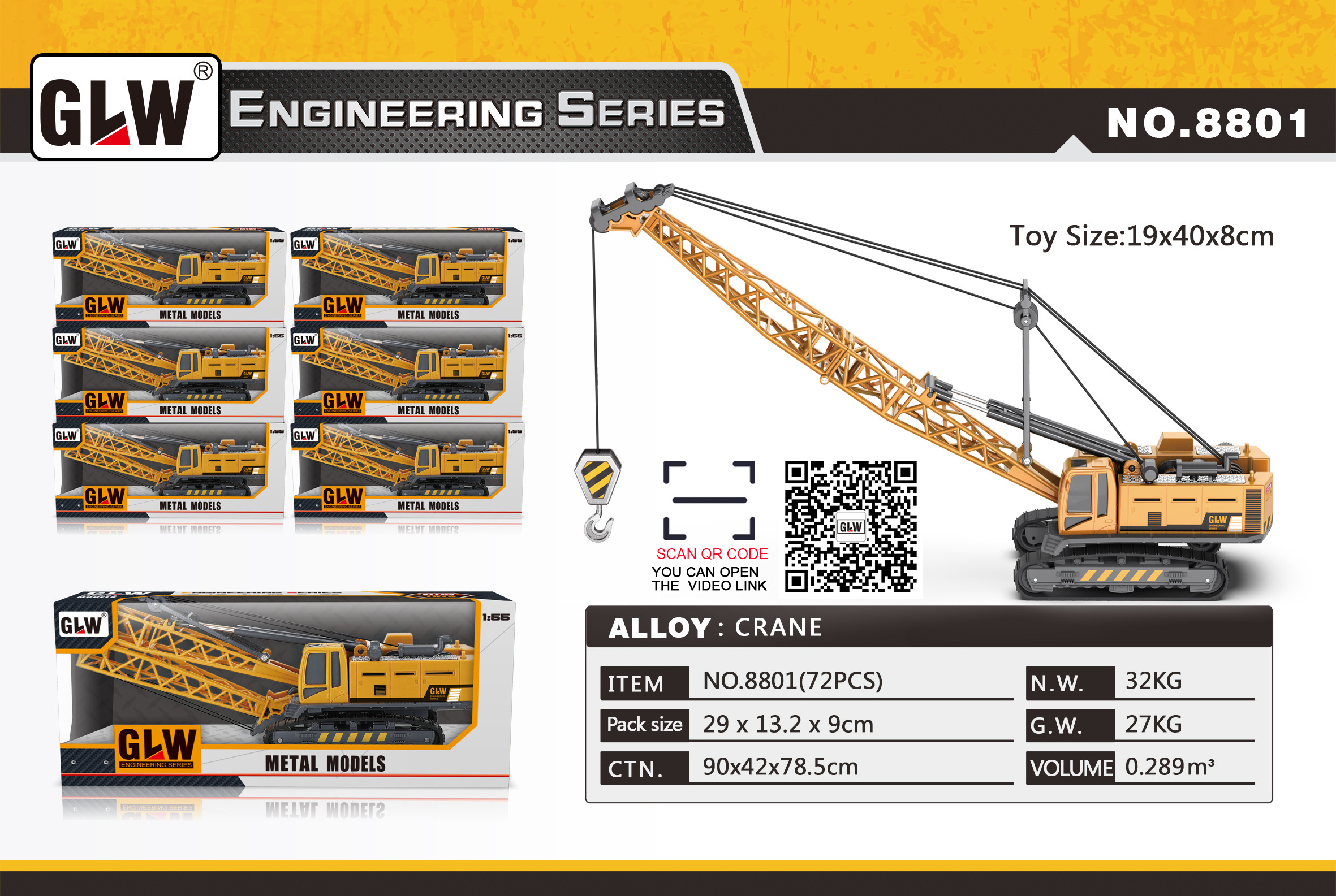 1:55 Alloy Rc Remote Alloy Control Forklift Truck Crane 3in1 With Flat-bed Trailer