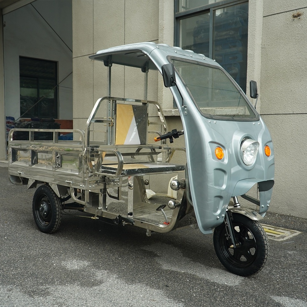 3 Wheel Electric Tricycle Enclosed Electric Tricycle  Stainless Steel With Front Cabin For Adults