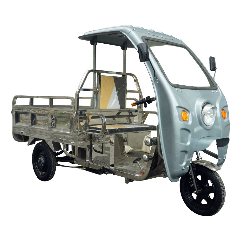 3 Wheel Electric Tricycle Enclosed Electric Tricycle  Stainless Steel With Front Cabin For Adults