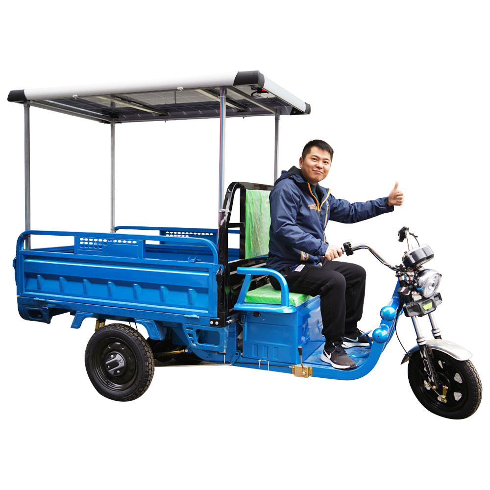 1000W 1200W Electric Tricycles with Solar Panel 3 Wheels Open Body Tricycle