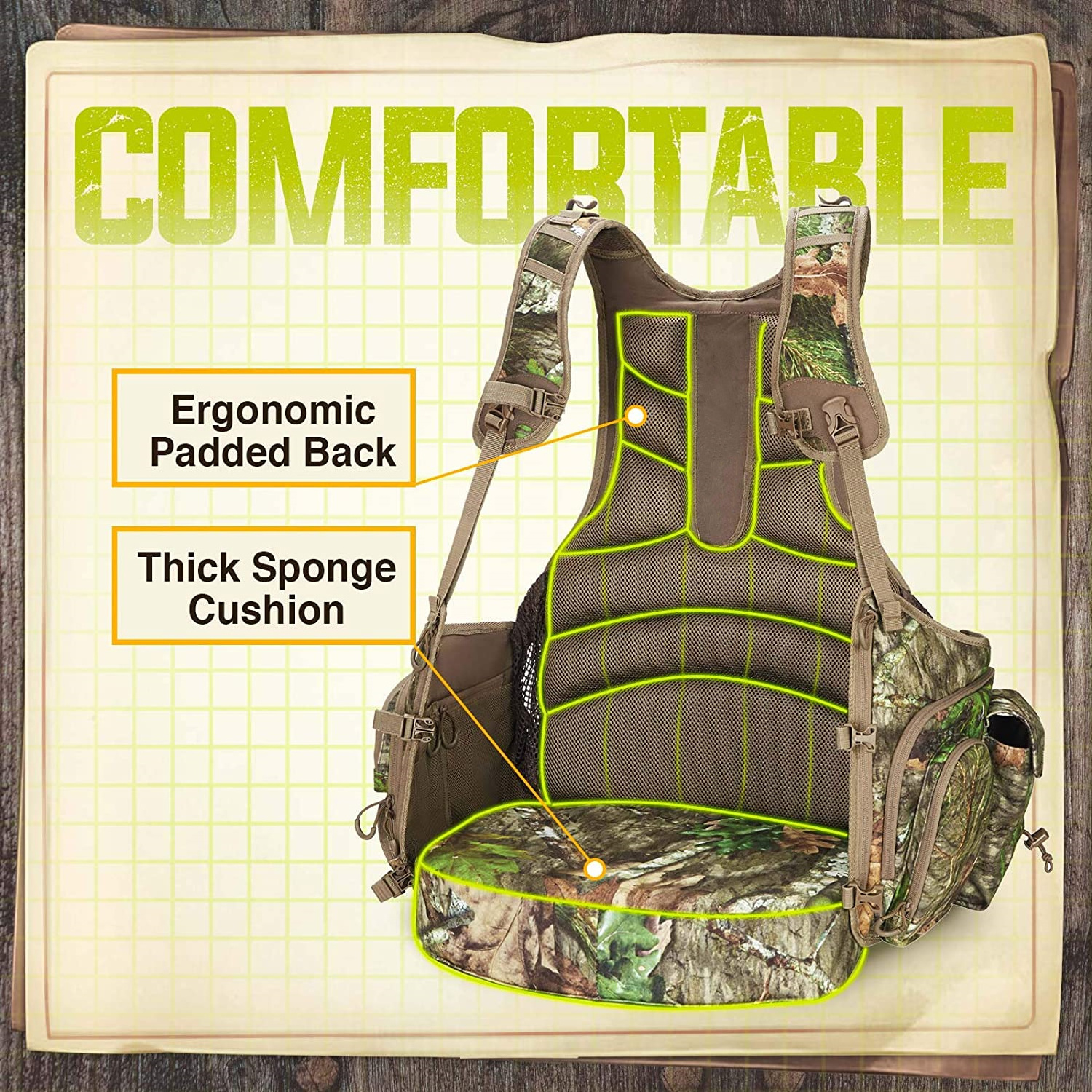 Turkey Vest With Seat Hunting Vest With Game Pouch And Kickstand Strut Camo Turkey Hunting Clothes For Men Women