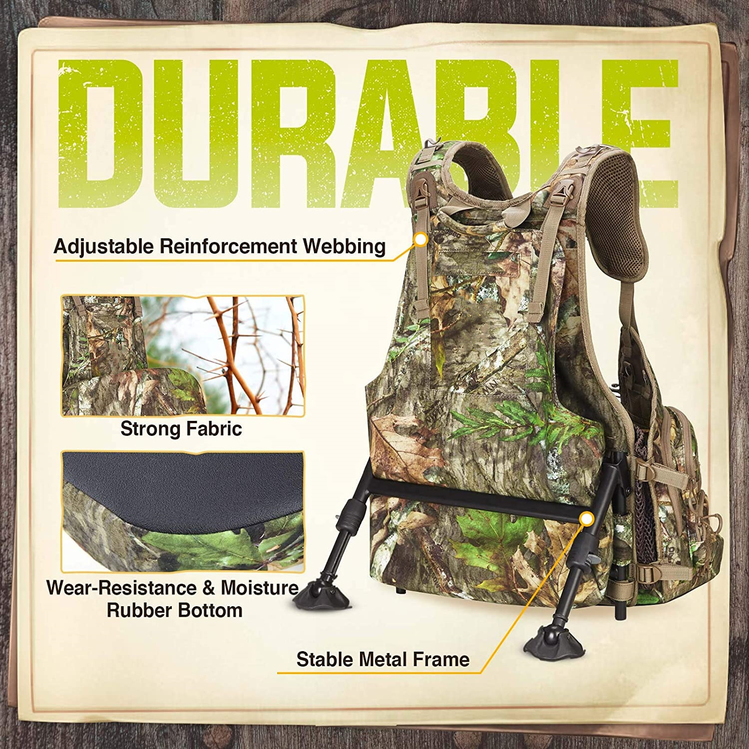 Turkey Vest With Seat Hunting Vest With Game Pouch And Kickstand Strut Camo Turkey Hunting Clothes For Men Women