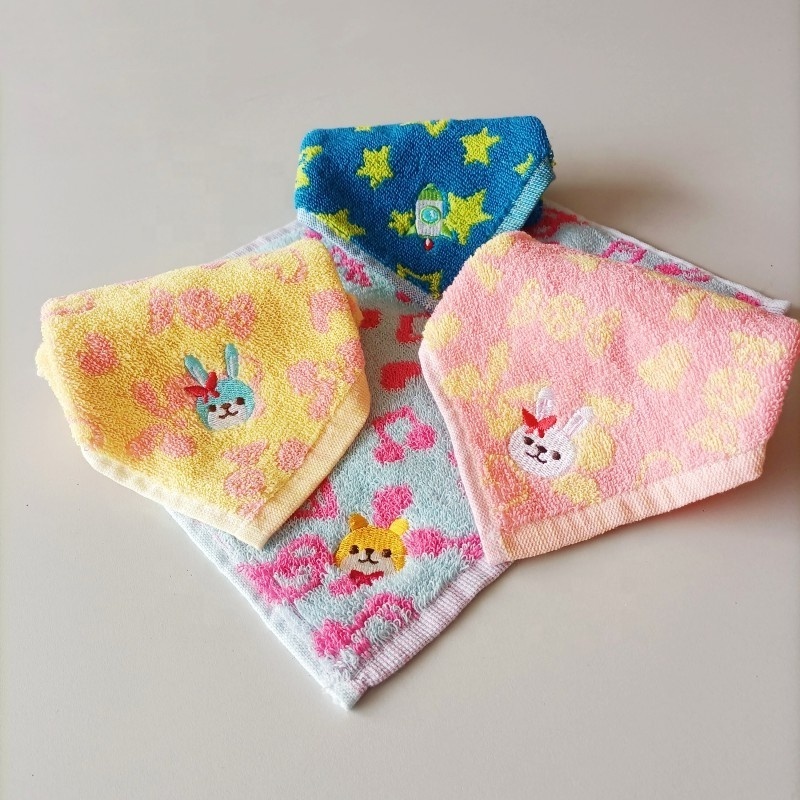 custom design Eco-friendly cotton Fingertip Towels for Bathroom Kid's embroidery cartoon jacquard hanging Face hand Towels