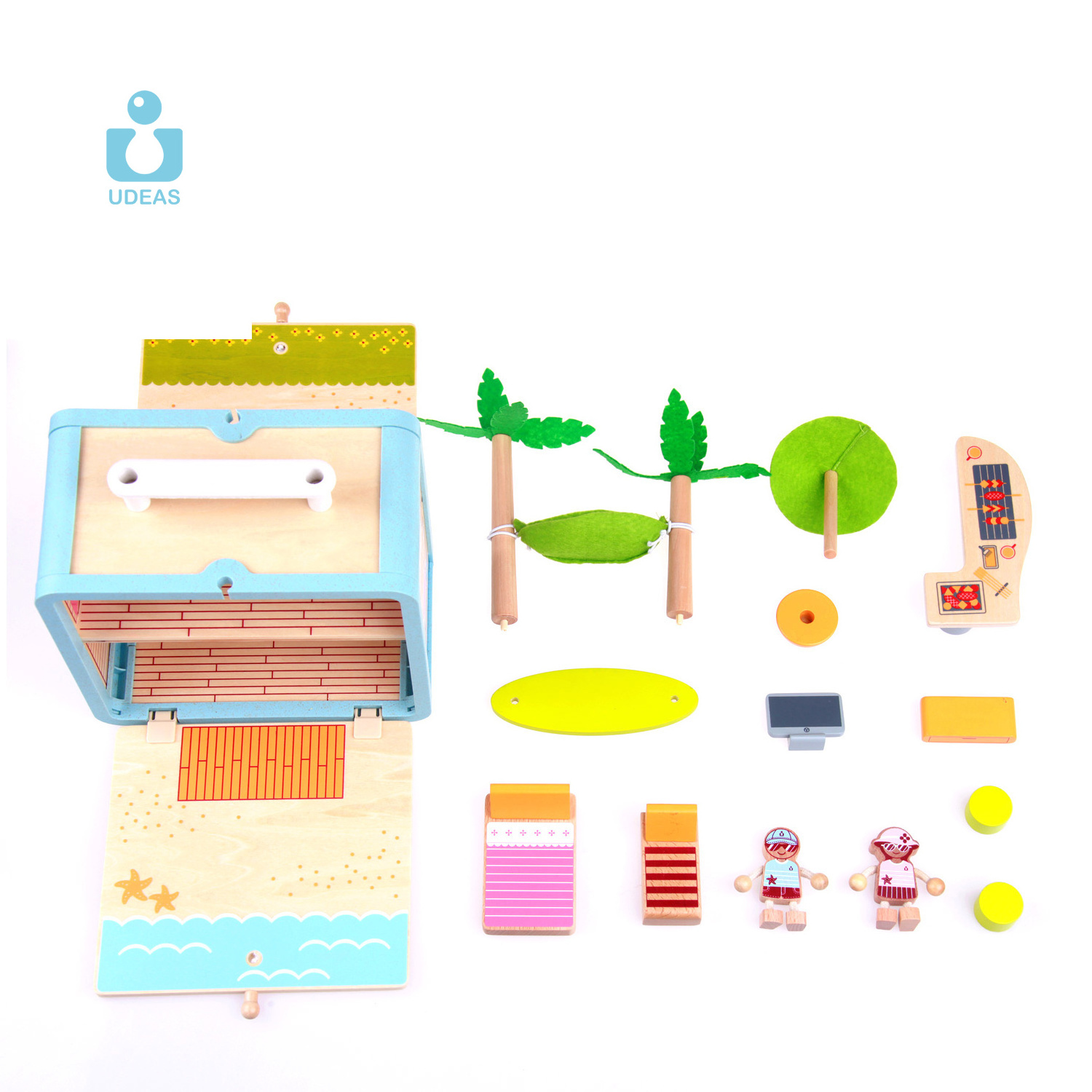 UDEAS Pretend Role Play Diy Educational Toy Kids Wooden Doll House With Doll Room Furniture Swings