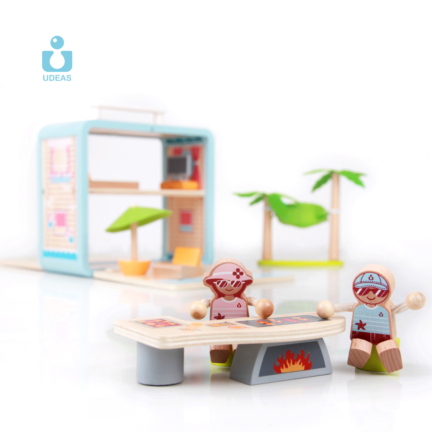 UDEAS Pretend Role Play Diy Educational Toy Kids Wooden Doll House With Doll Room Furniture Swings