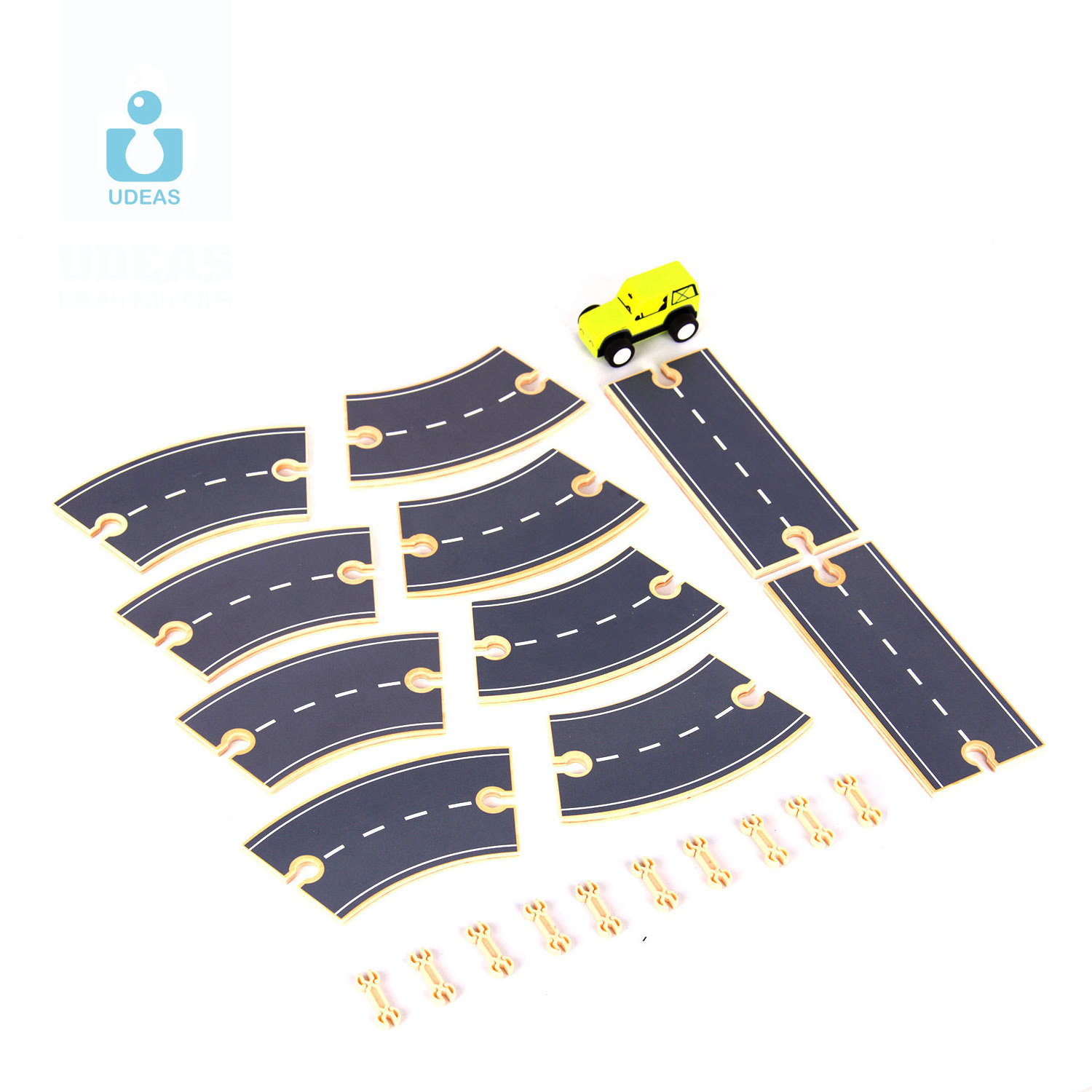 UDEAS Deluxe DIY Puzzle Toy Wooden Highway Track Small Set Slot Mini Car Toy