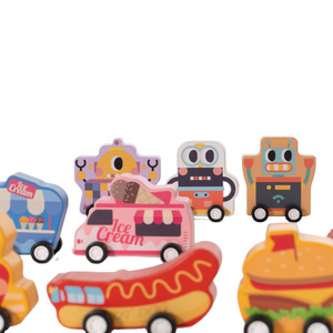 UDEAS Baby Wood Food Mini Pull Back Car Children's Early Education  Wooden Cartoon Toy Car For Toddlers