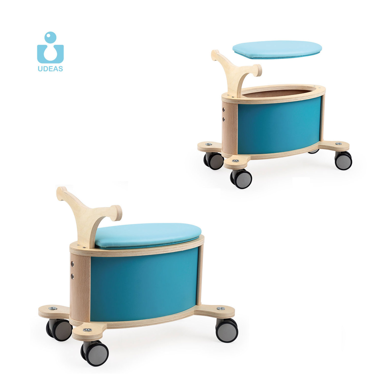 UDEAS Kids 4 Wheels Toddler Ride On Toy Wooden Balance Car Toys Ride-on With Storage Space