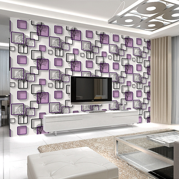 White,Purple,Blue Modern 3d Wallpaper For Living room Bedroom TV Background Home Decoration Squares Pattern Wall Paper Roll