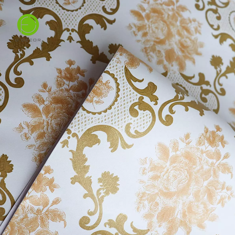 Golden Damask Peel and Stick Wallpaper Floral Self Adhesive Wallpaper Roll Waterproof Wall Stickers for Home Decoration